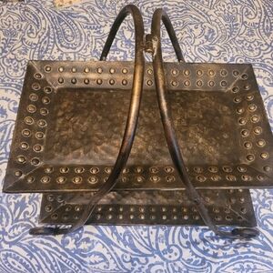 Decorative Metal Tray with Stud Accents 2 Tiered